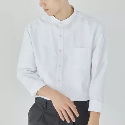 Men Casual Plain Shirt Mandarin Collar Business Blouse Button Up Long Sleeve New • $20.57