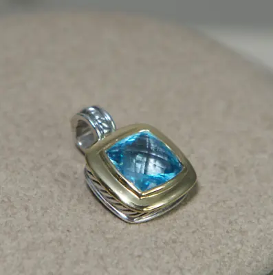 David Yurman 925 Silver 750 Gold 11 Mm Blue Topaz 15 Mm Albion Pendant Enhancer • $506.60