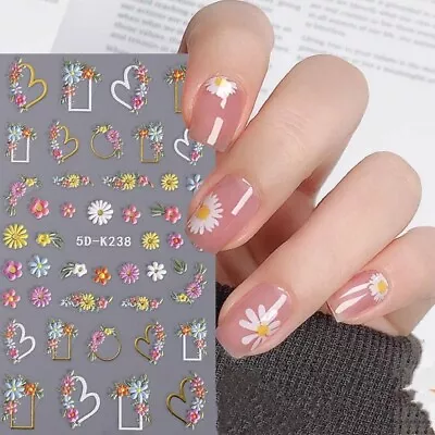 5D Nail Art Stickers Decals Flowers Floral Daisy Daisies Hearts Decoration K238 • £2.95