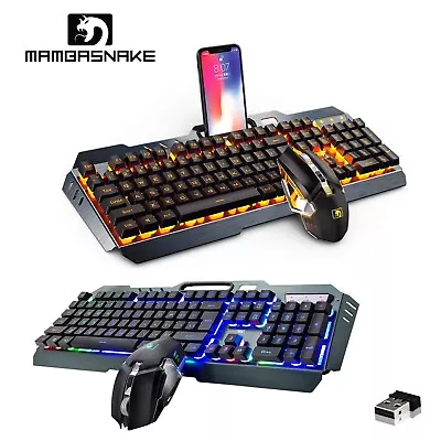 Wireless Gaming Keyboard And Mouse RGB LED Backlit Rechargeable Mechanical Feel • $54.99