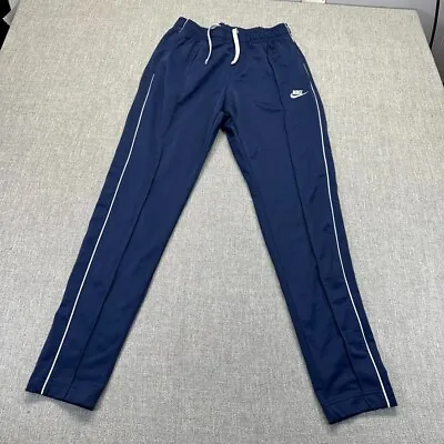 Vintage Nike Track Pants Mens Medium Blue White Strips Tapered Swoosh • $28.88