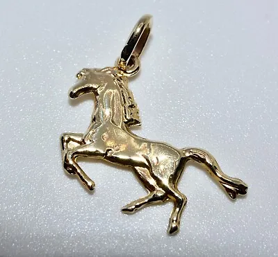9ct. Yellow Gold Prancing Horse Charm Pendant Horse Riders Horse Gifts Ferrari • £48.39