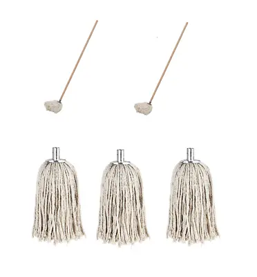 £4.94 • Buy Pure Cotton String Mop Head Steel Socket Refill & Pole Cleaning Floor Sweep Set 