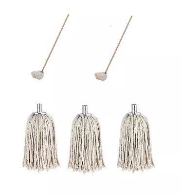 £4.95 • Buy Pure Cotton String Mop Head Steel Socket Refill & Pole Cleaning Floor Sweep Set 