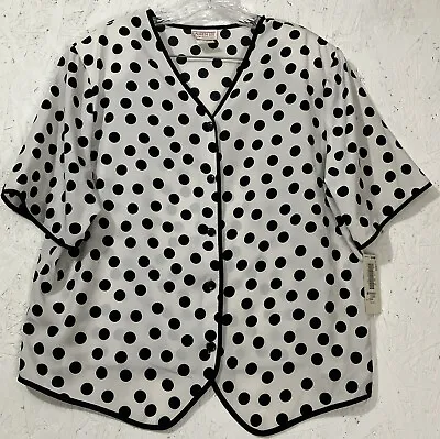 Lauren Lee Woman Vintage White Blouse Black Dots Size 18W/38 Made In USA NWT • $27.35