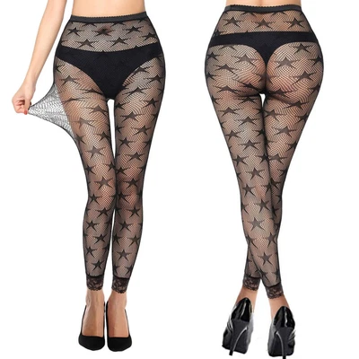 £4.55 • Buy Womens Stars Footless Tights Black Fishnet | Galaxy Night Lace Patterned Ladies