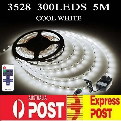 5M 3528 LED Strip Lights Cool White 12V Power Supply Party Garden Signs Outdoor • $17.99