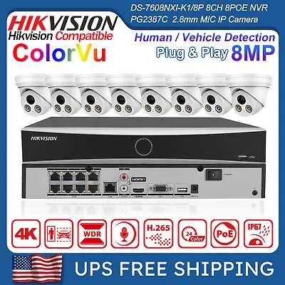 Hikvision ColorVu Security Camera System Kit 8CH POE NVR 4K MIC IP Camera Lot US • $564.88