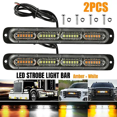 2PCS Amber/White 24LED Car Truck Warning Hazard Flashing Beacon Strobe Light Bar • $15.98