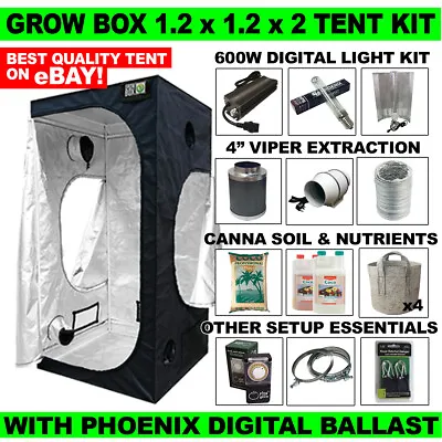 Grow Box Tent Starter Kit 1.2m 16mm - Digital Ballast 4  Extraction Nutes Pots • £249.99