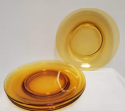 Vintage Duralex Vereco France Amber Glass Round Plates 8 Inch Set Of 4 • $50