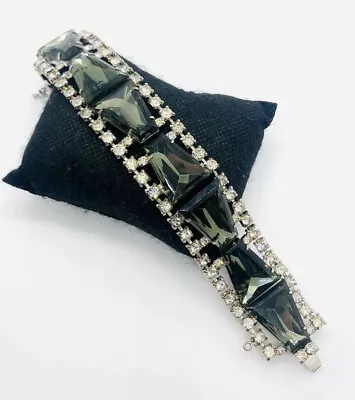 Beautiful Wide Smoky Topaz Kite Rhinestone Bracelet Substantial Vintage Jewelry • $98.50