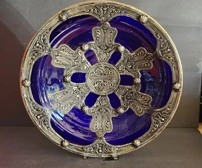 Ceramic Plates Vintage Good Quality Bowl With Painted Ceramic And Metal Morocc • $33.99