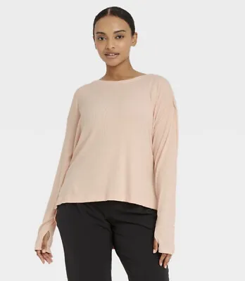 ALL IN MOTION SOFT KNIT TEE SHIRT XS  Peach HI LO STRETCH TUNIC THUMB LS WOMENS • $18.99