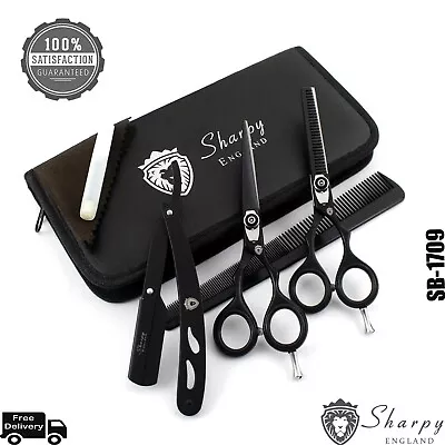 Pro Sharpy Hair Cutting Razor Barber Shears Hairdressing Scissors Kit Black New • £14.97