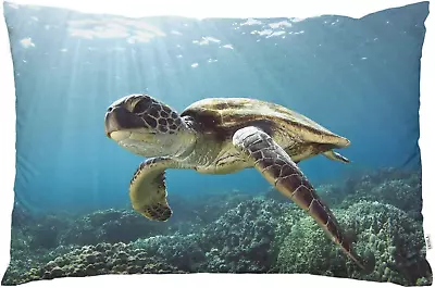 Throw Pillow Cover Sea Turtle Cute Nautical Animal Ocean Theme Coastal Beautiful • £16.86
