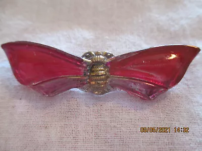 Insects #04 - Czech Glass Red/Fuscia/Gold Moth On A Silver Back Button  • $13.50