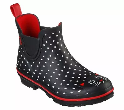 Skechers RAIN CHECK-MOODY MEOW Womens 113373/BKRD Black/Red Rubber Rain Boots • $39.99