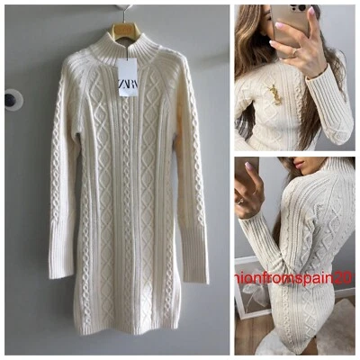 $31.99 • Buy NWT ZARA CABLE KNIT DRESS LIGHT BEIGE Sz-M
