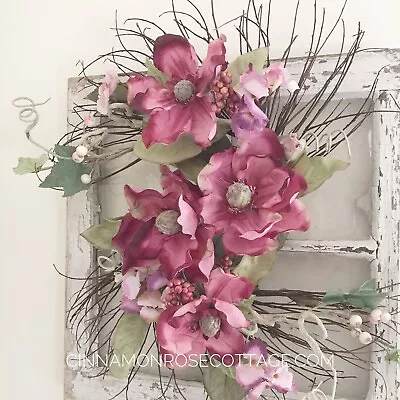 Shabby Pink Mauve Magnolia Wreath S Shaped 24 Inch Wall Door Summer Cottage • $45