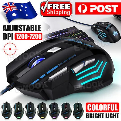 $14.85 • Buy 7 Button 7200 DPI LED Wired USB Ergonomic Optical Gaming Mouse For PC Laptop Mac