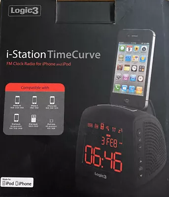 LOGIC 3 I-STATION TIME CURVE WITH FM CLOCK RADIO FOR IPHONE & IPOD NEW • £89.99