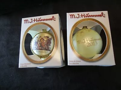 M.J. HUMMEL GLASS CHRISTMAS Set 2 ORNAMENTS 2013 Gift Bearers H624 3  Goebel NOS • $24