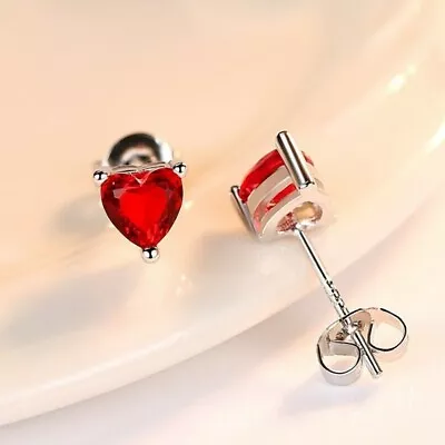  925 Sterling Silver Heart Charm Stud Earrings Womens Girls Jewellery New UK • £2.97