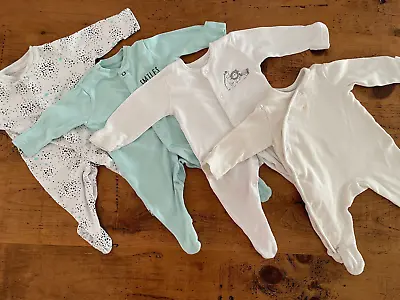 Baby Boy Girl Unisex 0-3 Months Bundle 4 Sleepsuits Babygrows George Primark • £9