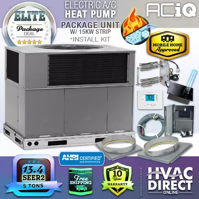 5 Ton 13.4 SEER2 ACiQ Central Air AC Heat Pump Package Unit System - Install Kit • $4665