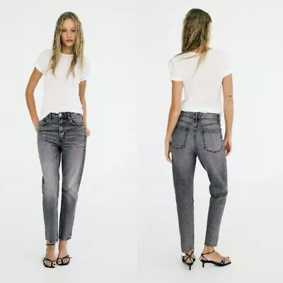 NWT New Zara Comfort Mom Fit Grey Cotton Jeans Size 0 • £33.88