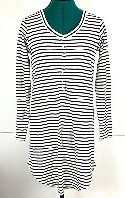 Zulu & Zephyr Womens Dress 6 Black White Missile Stripe Cotton Linen Blend BNWT • $45