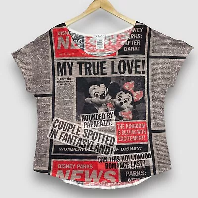 Disney Parks Womens XL My True Love Mickey Minnie Mouse Newspaper Tee Shirt • $9.99