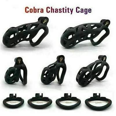 Male Cobra Resin Chastity Cage Lock Device Kit With 4 Rings Virginity Device • £12.49