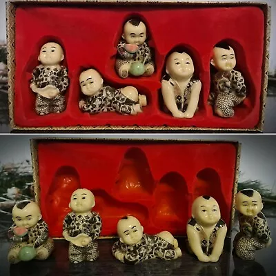 Vintage Japanese Carved Resin SOAPSTONE NETSUKE Rare Collectable Figures Box Set • £94.05