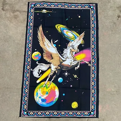 Vintage Unicorn Pegasus Space Tapestry Hanging Wall Art Cotton Black Velvet NOS • $68