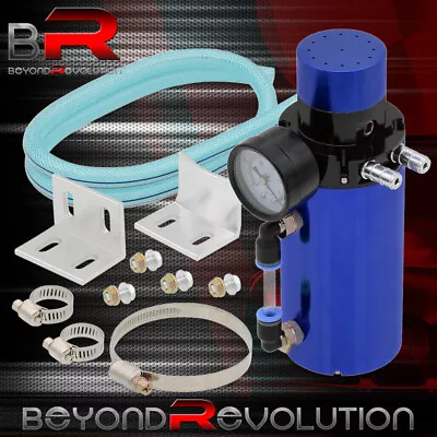 Blue Engine Oil Catch Reservoir Breather Tank/Can + Vacuum Pressure Gauge • $21.99