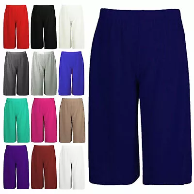 Trousers Womens Three Quarter 3/4 Capri Ladies Cropped Trousers Soft Waist Pants • £9.95