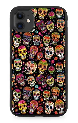 Colourful Cartoon Sugar Skull Pattern Rubber Phone Case Mexican Style CA24 • £15.90