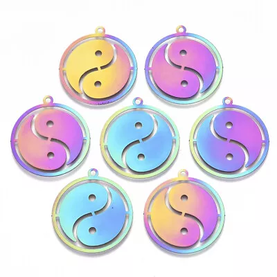 Stainless Steel YIN YANG Charms Rainbow Effect Anodised 30mm Diameter 5pcs SS86 • £3.75