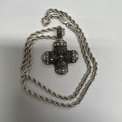 $39.99 • Buy Vintage Sterling Silver Marcasite Maltese Cross Thailand W/ 18” 4mm Rope Chain