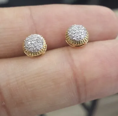 DEAL! 10K Yellow Gold Real Diamond Studs 6.93mm Men's 3D Pave Earrings 0.20 CT • $199