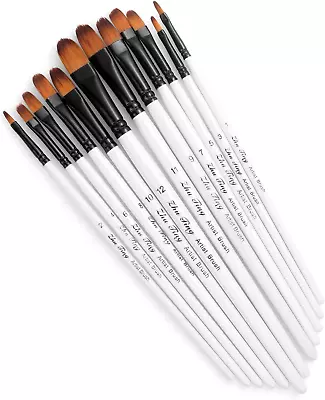 Paint Brush Set Filbert Paint Brushes For Acrylic Oil Watercolor Painting 12-pcs • £9.54