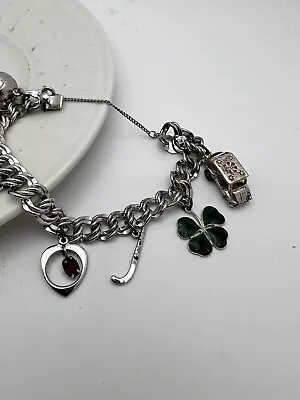 Janel 925 Sterling Silver Double Link Charm Bracelet 7 Misc Charms 6.5  Chain • $50
