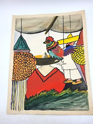 Original Vintage Jorge A Murillo Parrot Watercolor On Paper Mexican Folk Art • $175