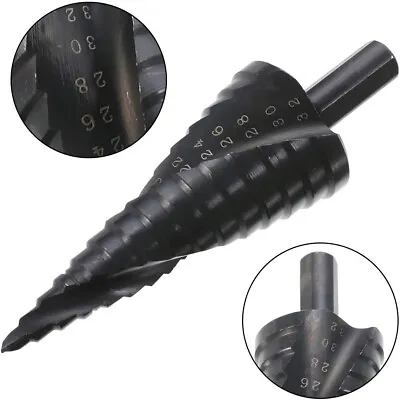 HSS Spiral Step Cone Drill Bit Metal Hole Cutter Titanium Nitride Coated 4-32MM • £7.65