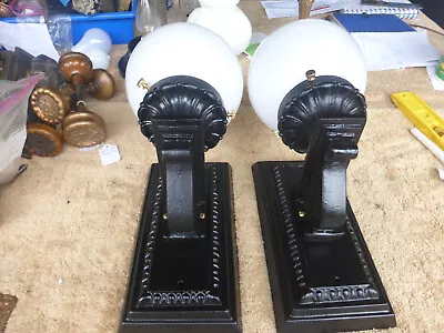 2 Vntg Antique A&C Cast Iron Wall Sconces Porch Lights Gothic Mission 1.26.24 A • $590