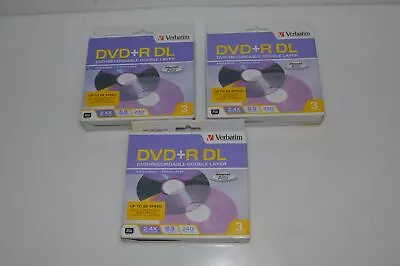 ^^ Verbatim Dvd+r Dl 2.4x/8.5 Gb/ 240 Min Video 3pack Lot Of 3 -new (gcv48) • $37.85