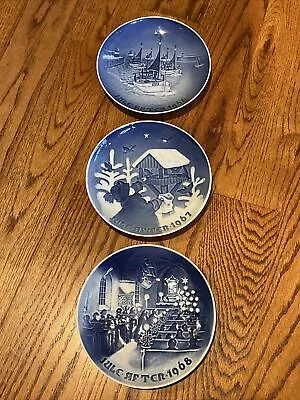 B&G Christmas Boats 1966 & Birds 1967 & Church 1968 Plates Blue And White • $22.50