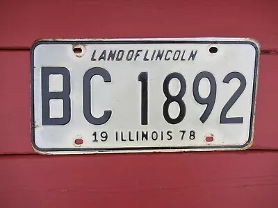 Vntg 1978 Illinois Automobile License Plate / Tag Single BC 1892 Black On White • $6.50